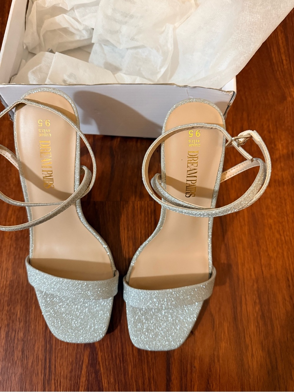 Dream Pairs Silver Glitter Strappy Square-Toe Heels